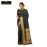 KAVVYA BLACK SOFT & LIGHTWEIGHT CREAMY SILK WEAVING SAREE IN GOLDEN ZARI - KAVVYA